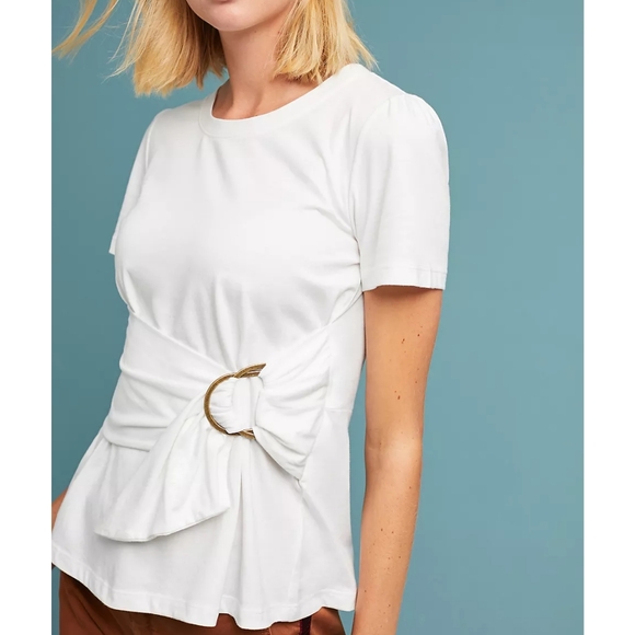 Anthropologie Maeve Dakota Short Sleeve T-Shirt Belted Wrap Top Red Small - Picture 2 of 16